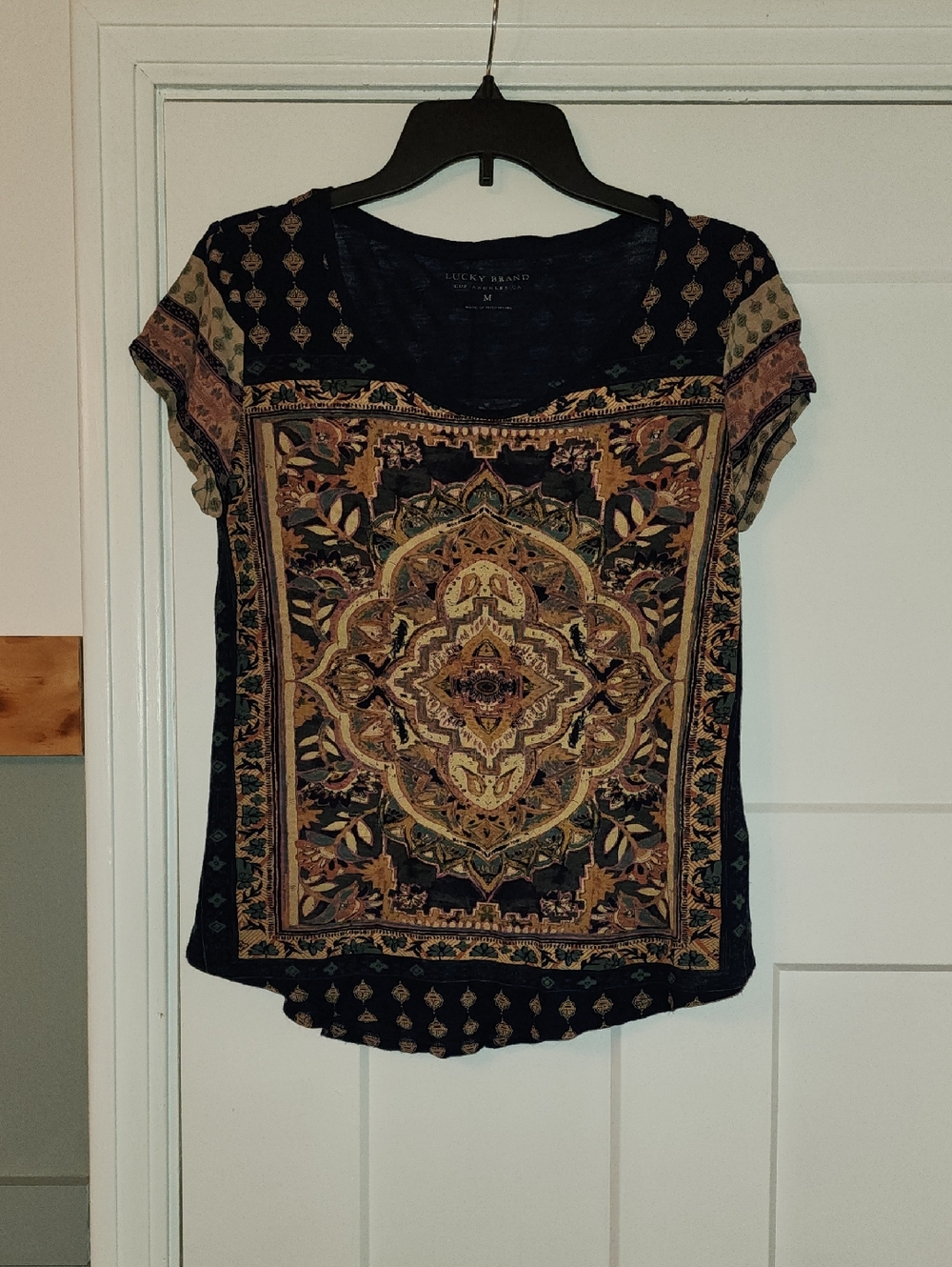 Lucky Brand Navy Medallion Short Sleeve Top